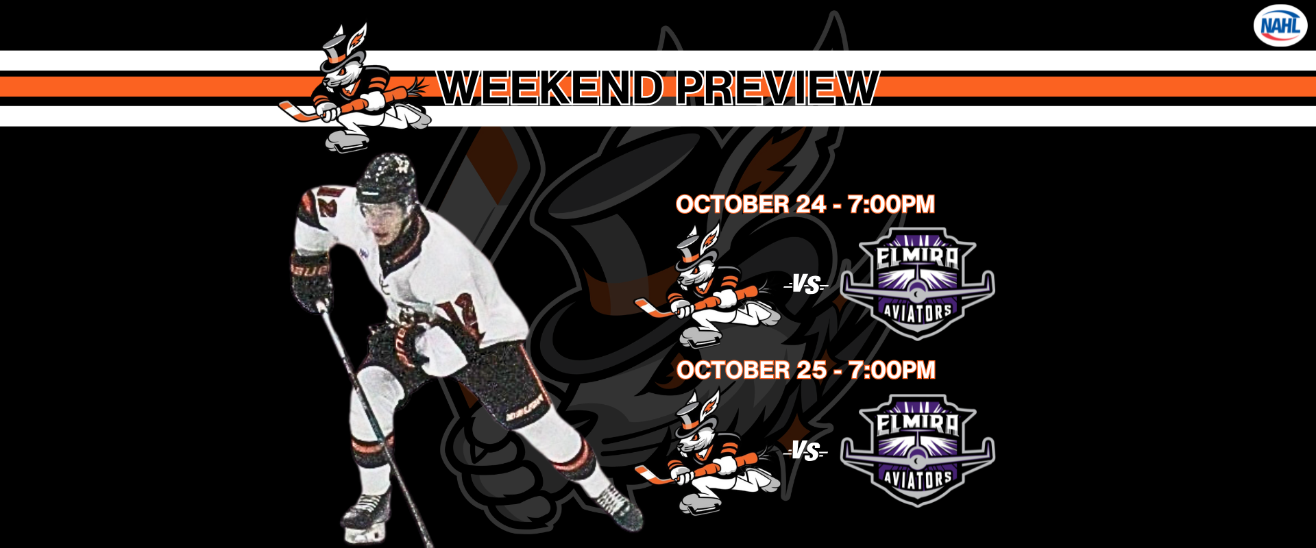 Weekend Preview: October 24 & 25 — Hat Tricks Take Flight to Elmira