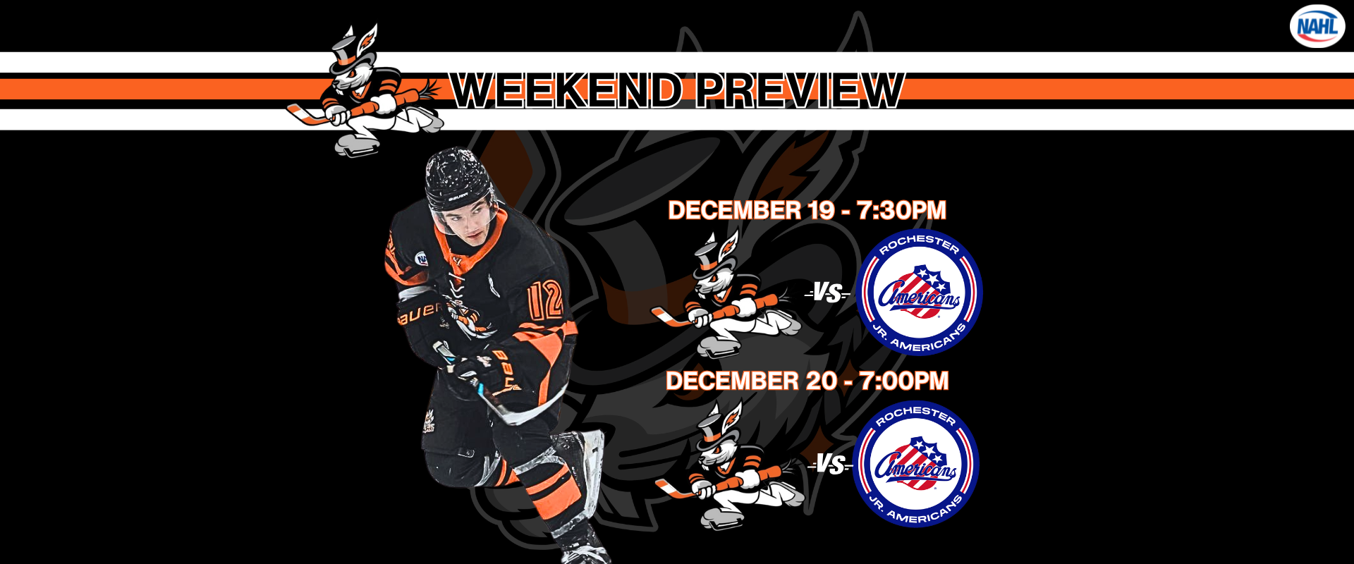 December 19 & 20 WR Article Weekend Preview: Dec. 19 & 20 – Hat Tricks Visit Rochester Before Holiday Break