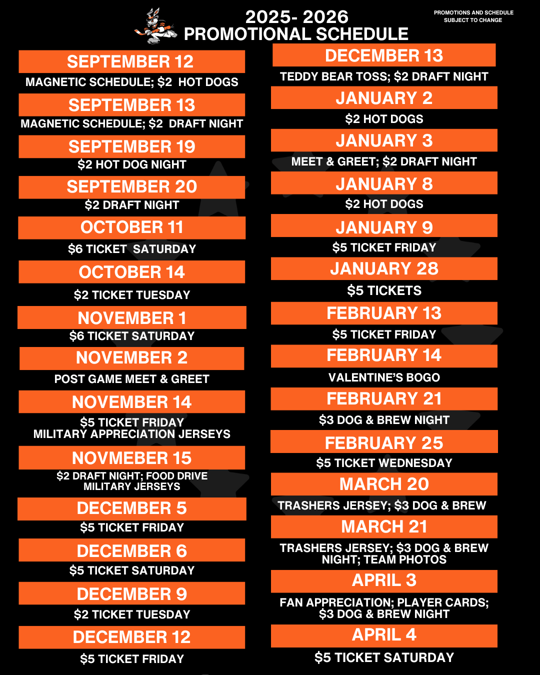 2025-26 Promotional Schedule