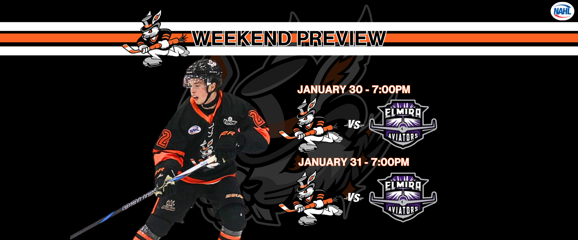 Weekend Preview: Jan. 28–29 – Hat Tricks Travel to Elmira to Face Aviators